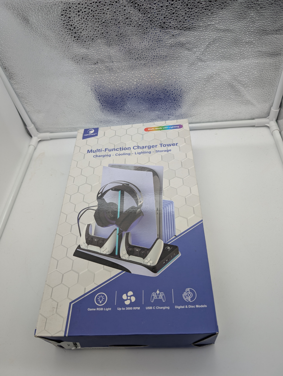 PS5 Multi-Function Charger Tower with Cooling Fan & RGB Lighting