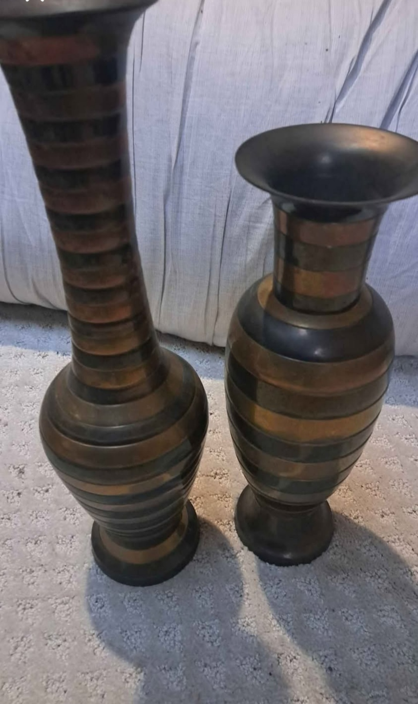 Vintage Solid Brass Vase Set - Made in India