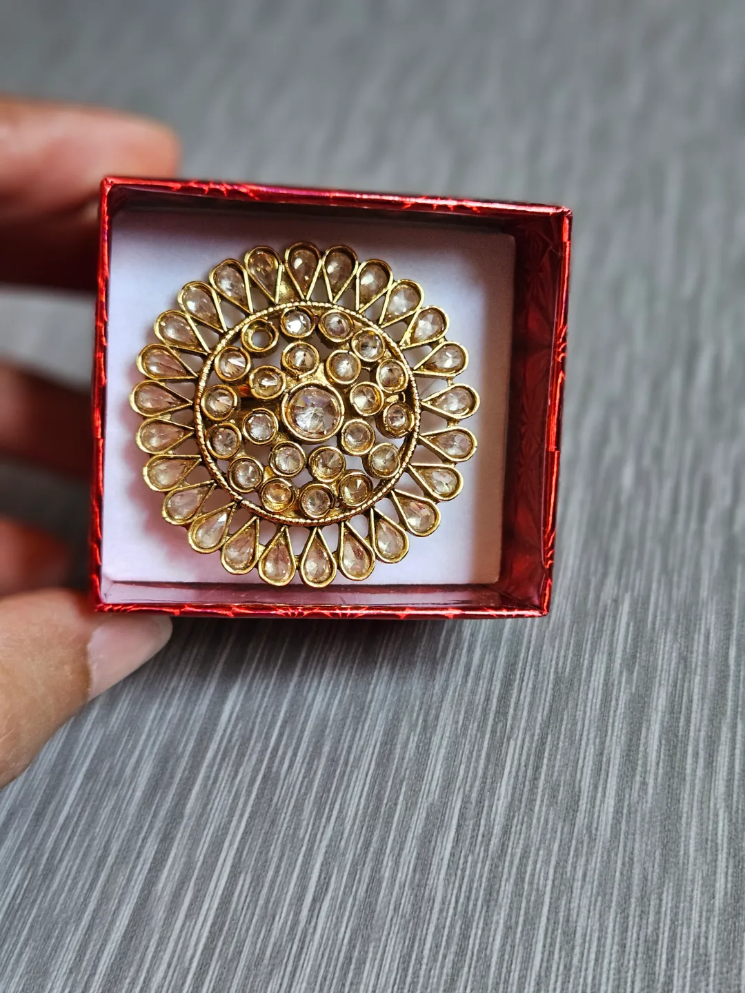 look like Gold Kundan Ring with White Stones image indicator(2)