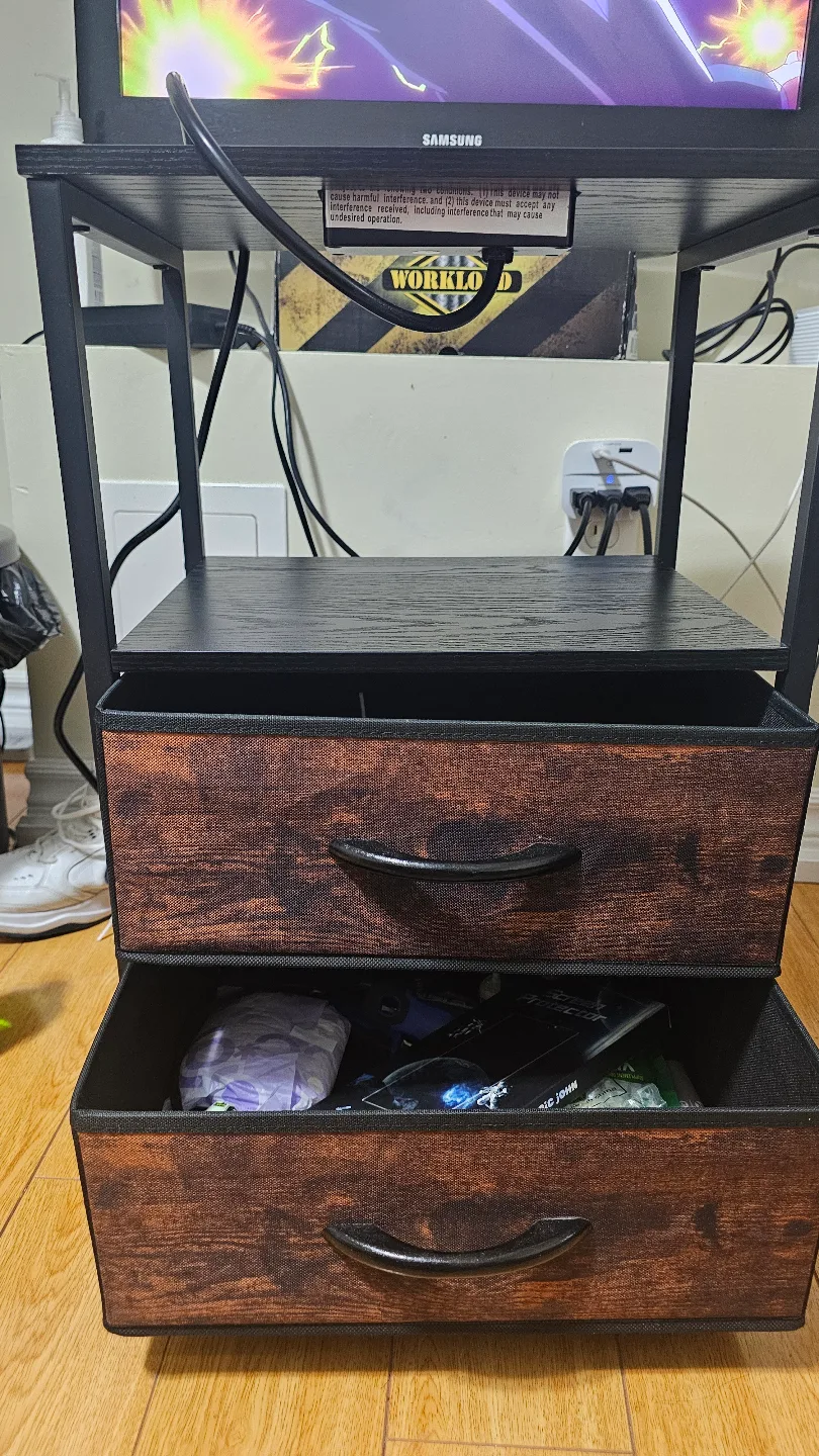 Black TV Stand with Two Drawers and Built-in Power Strip image indicator(3)