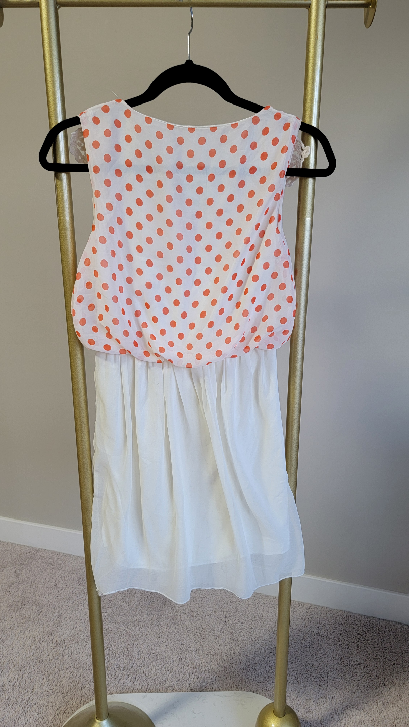 Orange Polka Dot Dress with Crochet Collar - photo 4