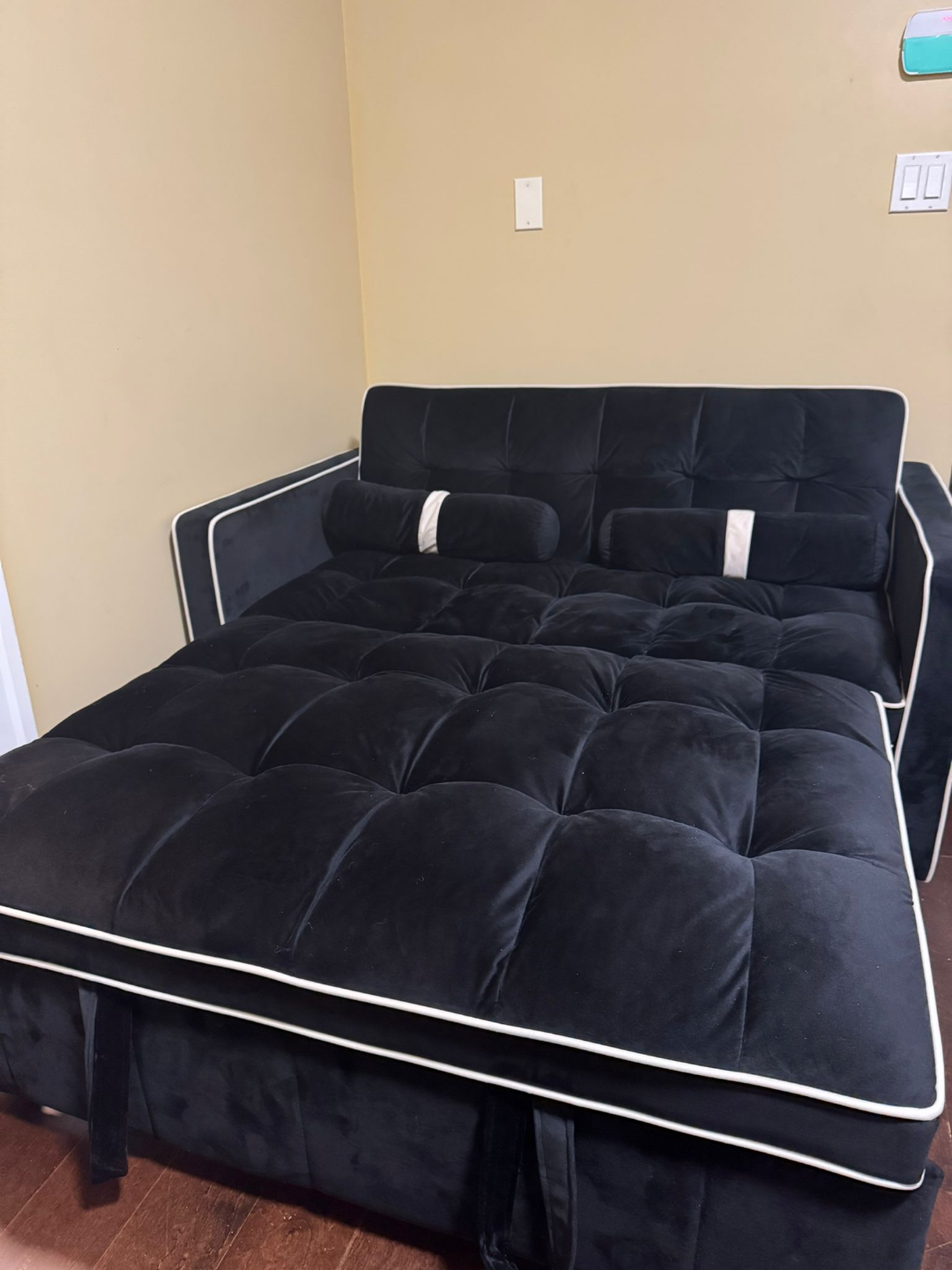 Black - Dark Blue Velvet Futon with Bolster Pillows - photo 3