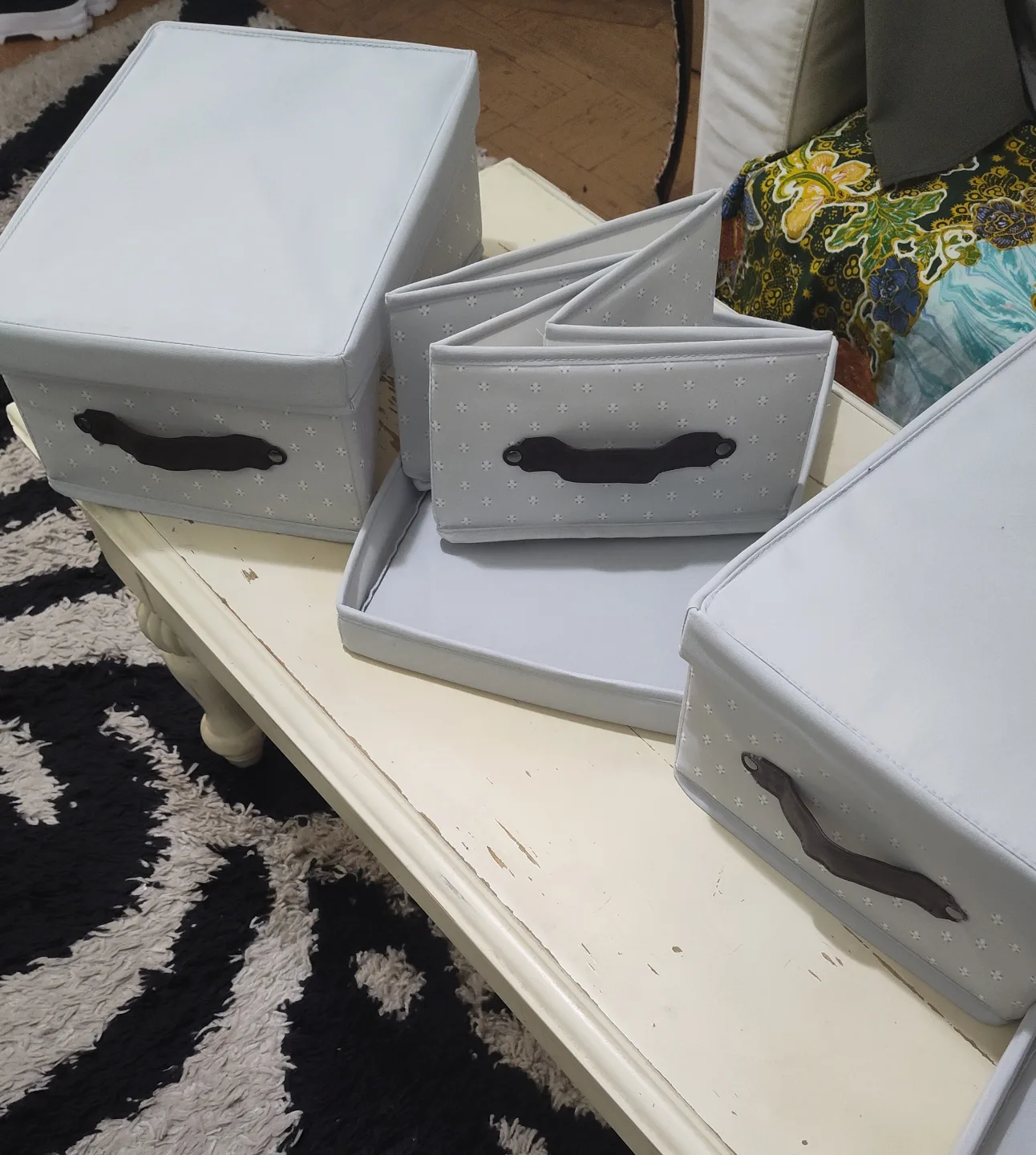 Set of 3 Light Grey Fabric Storage Boxes with Handles thumbnail