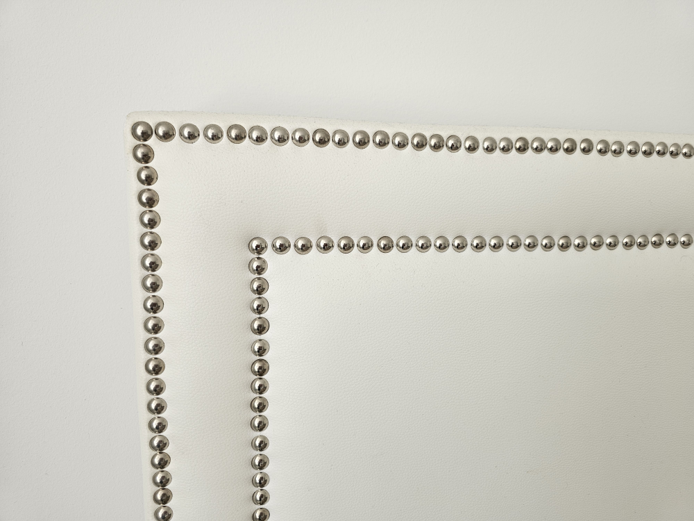 Queen Bed Frame with free Mattress (nail heads, faux leather) - photo 3