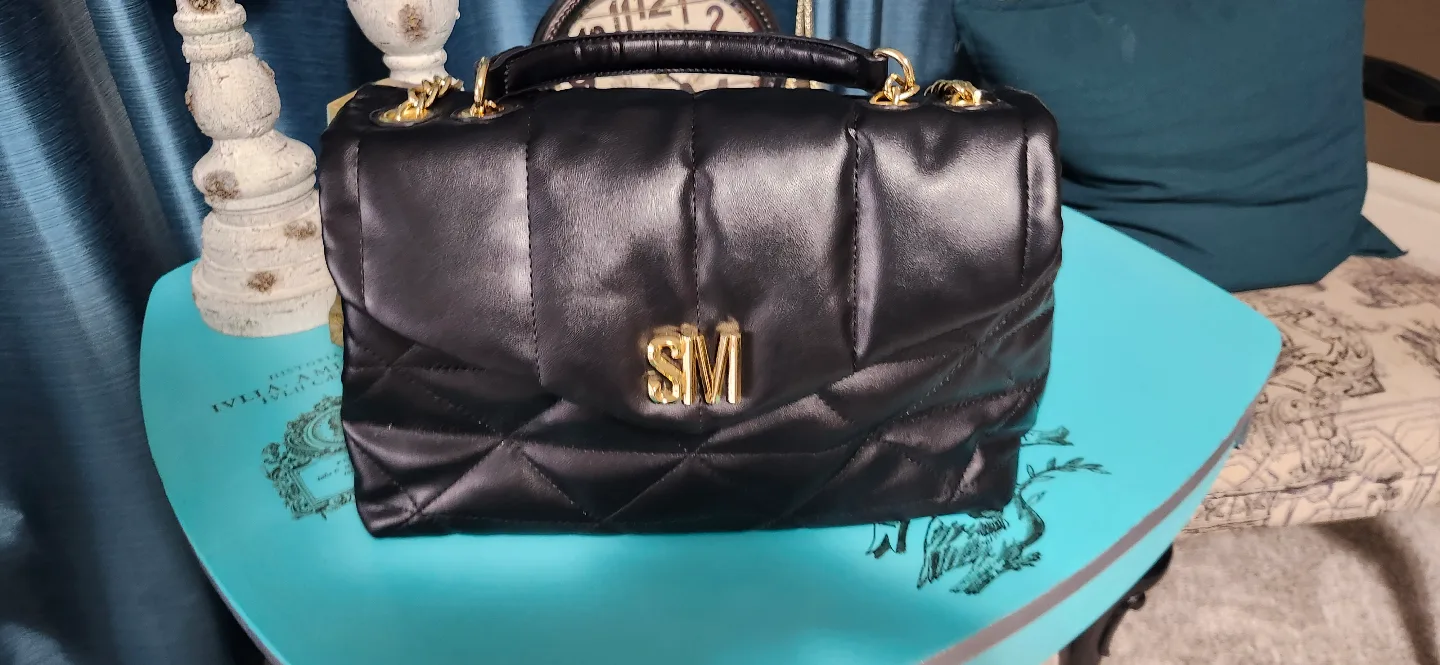Black quilted shoulder bag with gold chain strap thumbnail