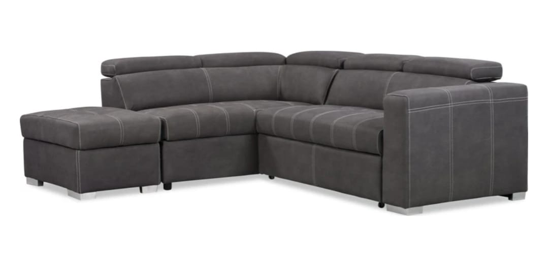 Grey Sectional Sofa with Pull-Out Ottoman