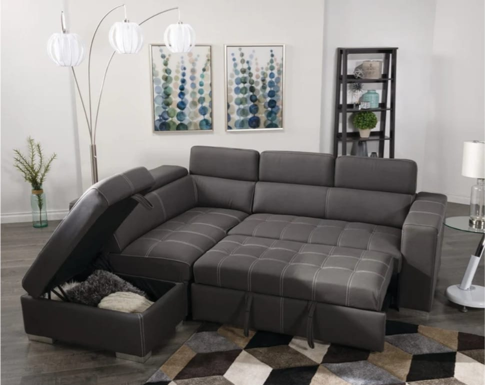 Grey Sectional Sofa with Pull-Out Ottoman - photo 3