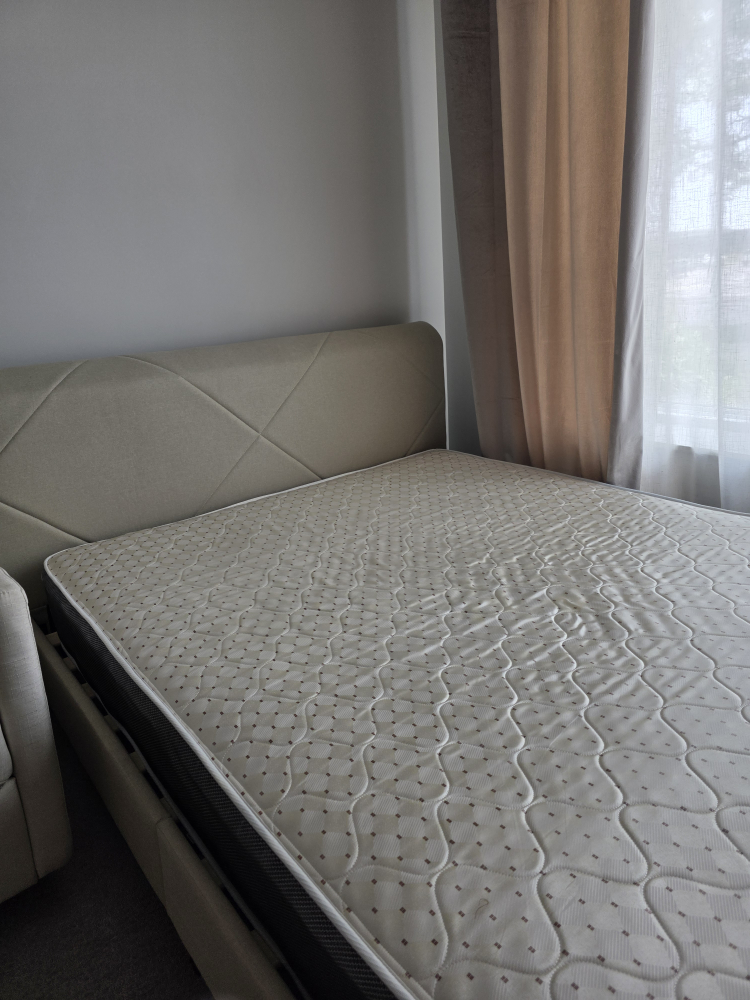 Queen Size Mattress and Beige Bed Frame
