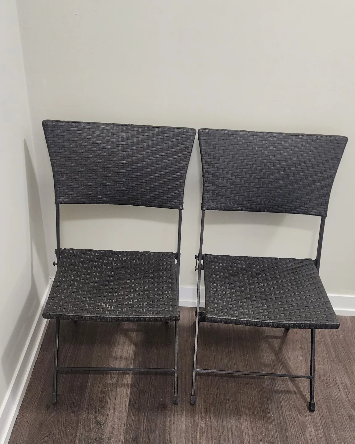 Pair of Black Folding Wicker Chairs thumbnail