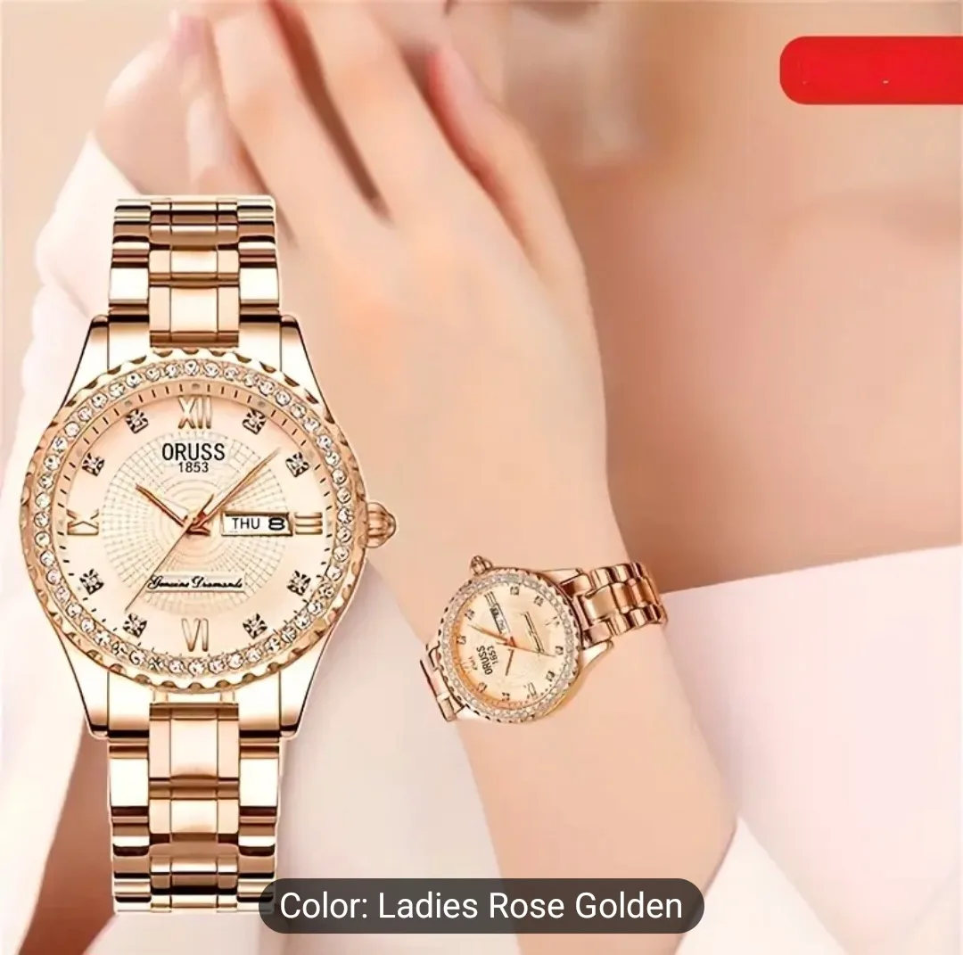 Oruss Ladies Rose Gold Watch with Crystals thumbnail