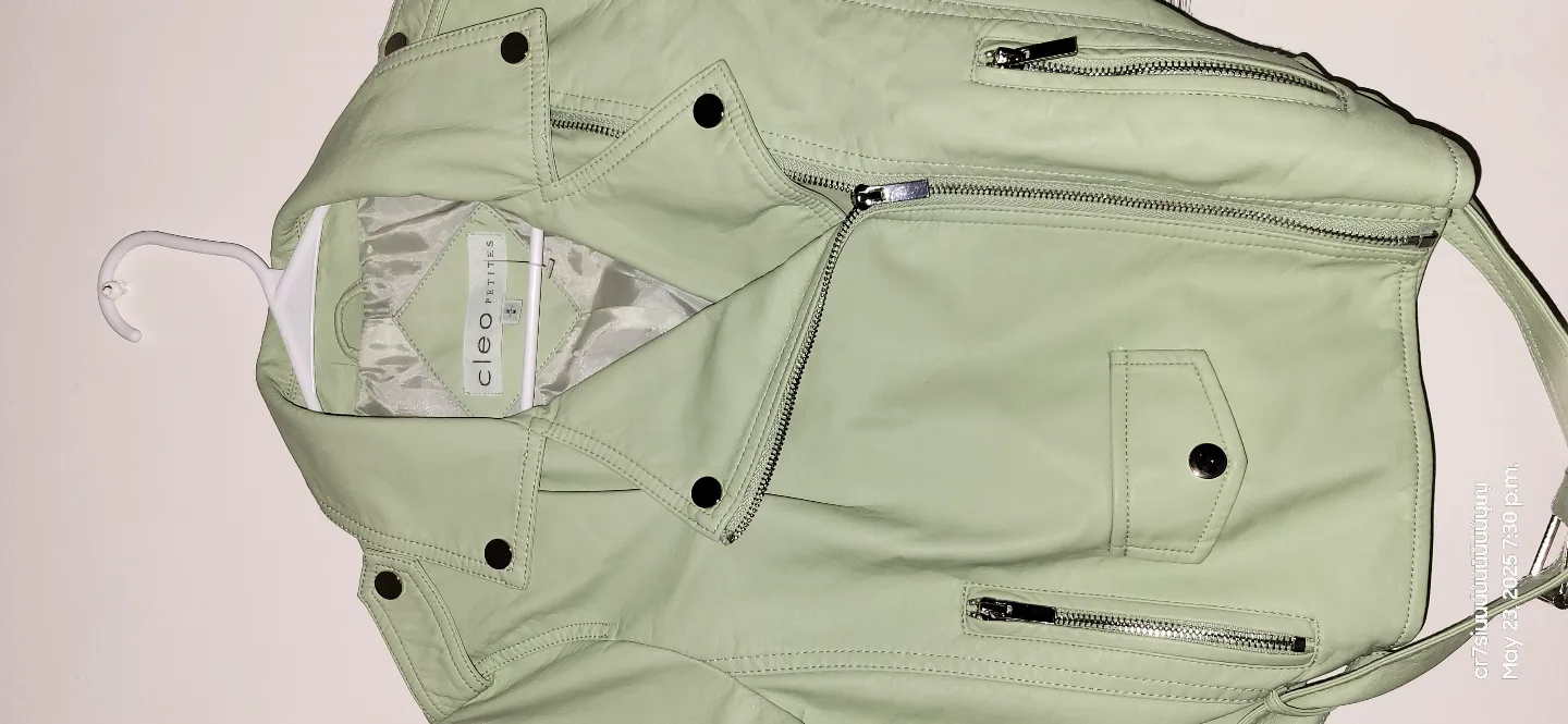 Cleo Petite Women's Green Faux Leather Moto Jacket - Size M thumbnail