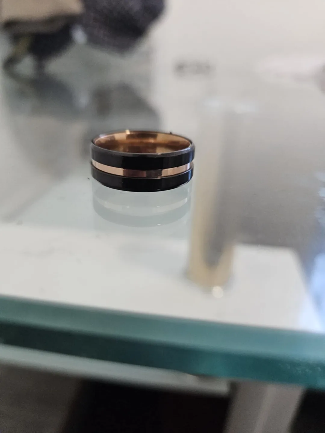 Men's Black and Rose Gold Tungsten Carbide Ring thumbnail