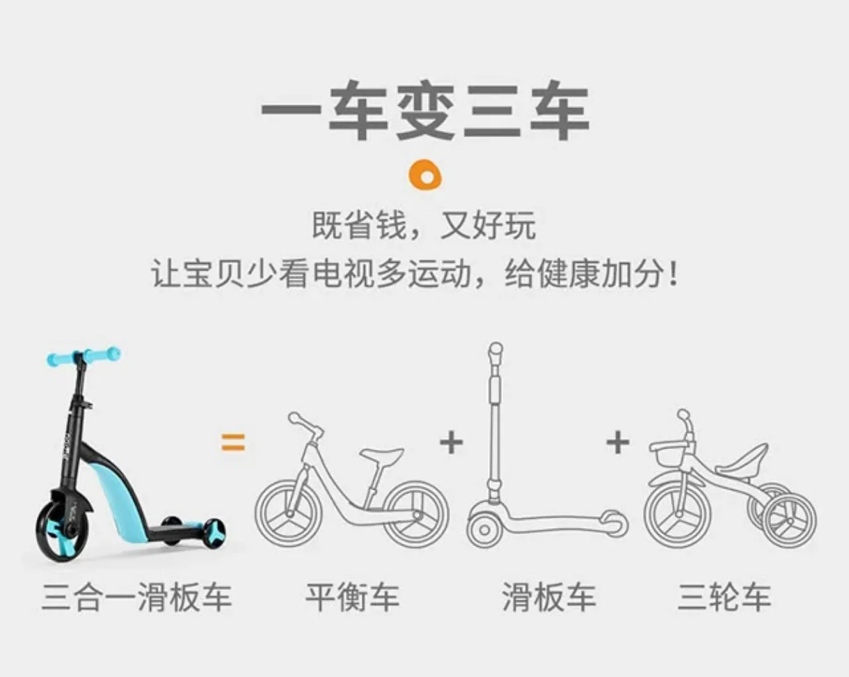3-in-1 Kids' Scooter, Tricycle, and Balance Bike image indicator(2)