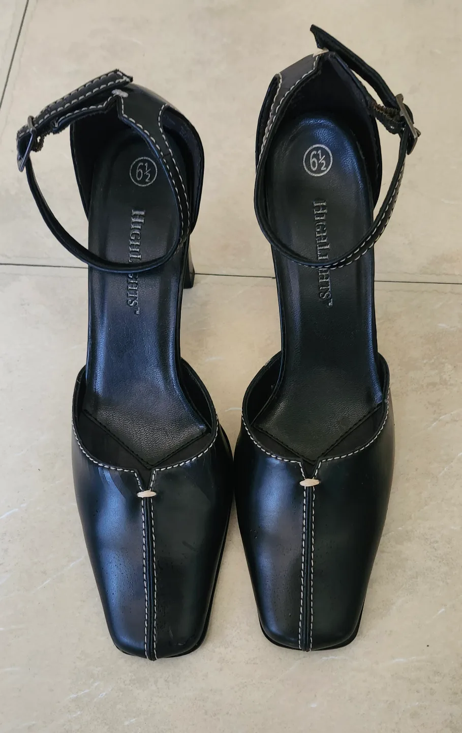 Women's Black Leather Heels, Size 6 1/2 thumbnail