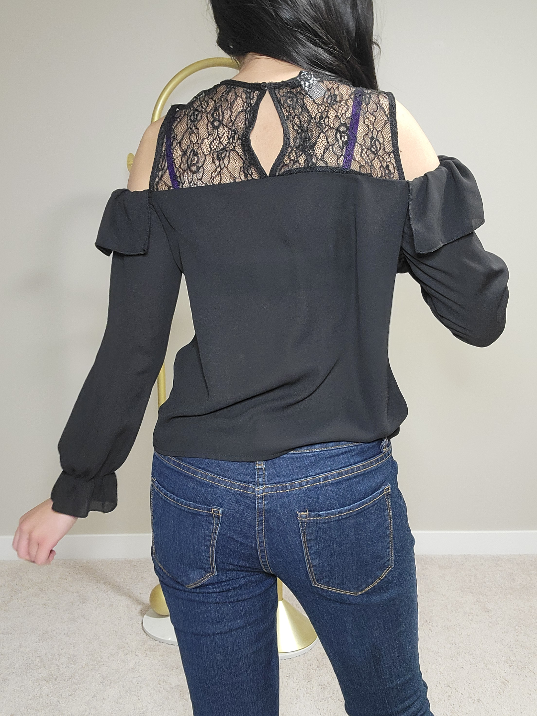 H&M Black Cold Shoulder Blouse with Lace Detail - photo 2