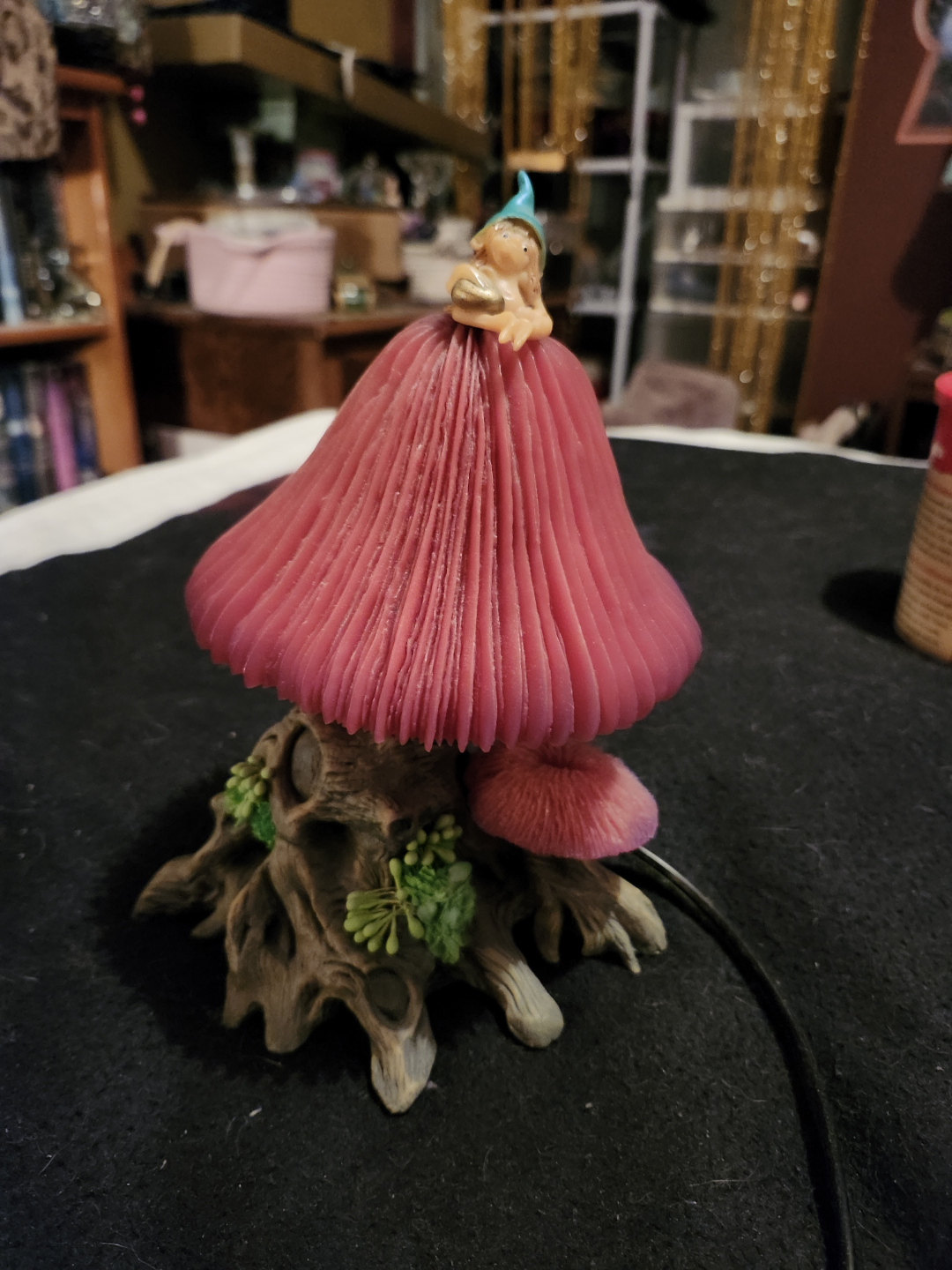 Mushroom Lamp with Gnome Figurine