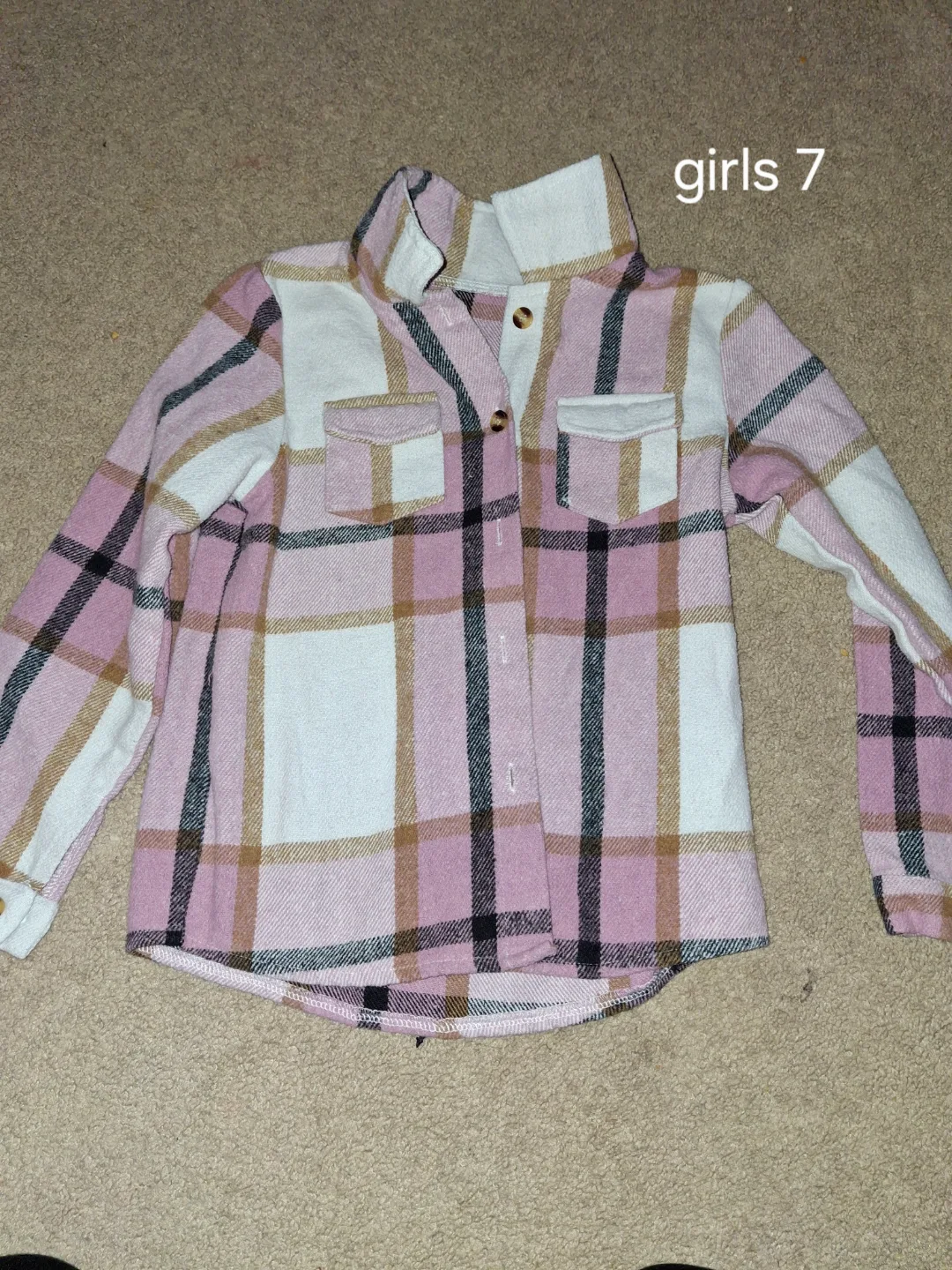 Girls Size 7 Pink Plaid Flannel Shirt thumbnail