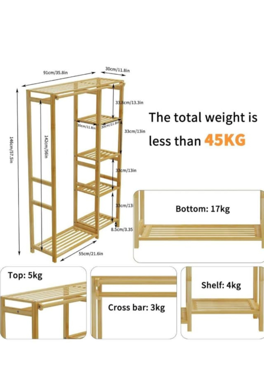 Bamboo Wooden Clothing Rack with Shelves and Curtain - photo 2