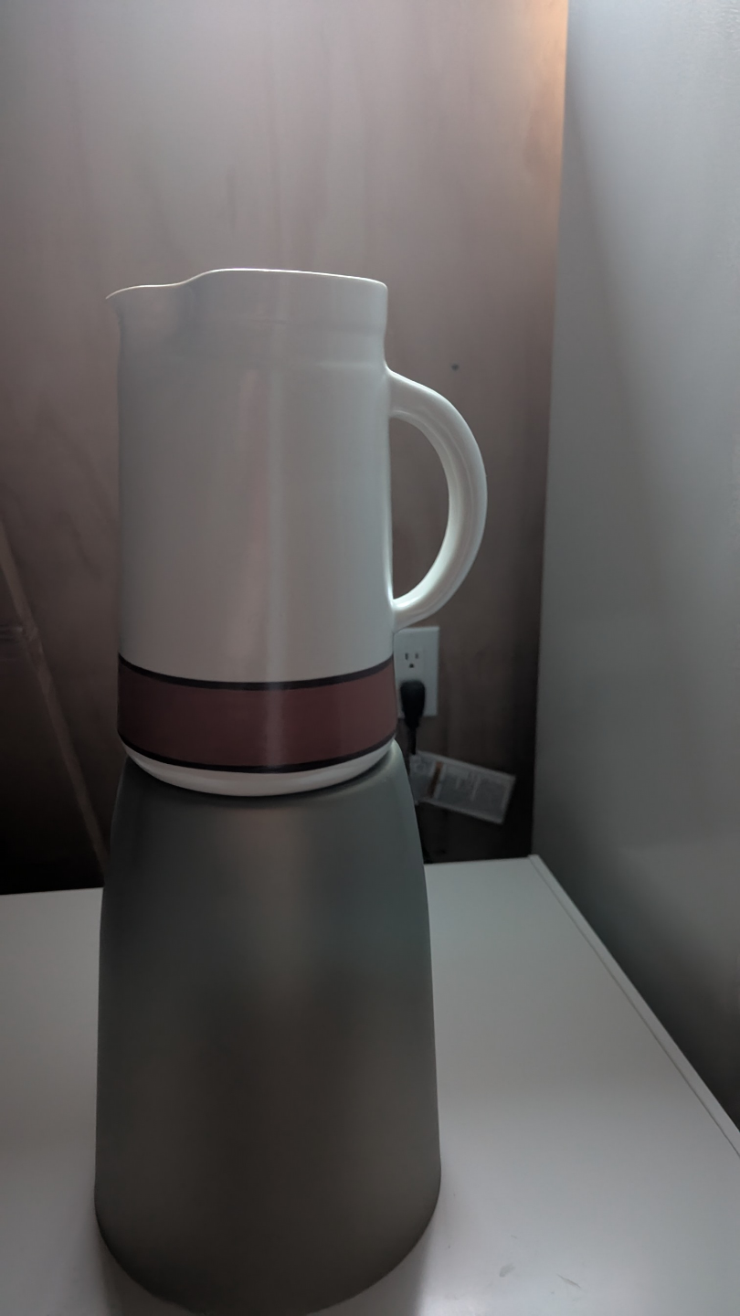 Mid-Century Modern White Pitcher with Brown Band - photo 3