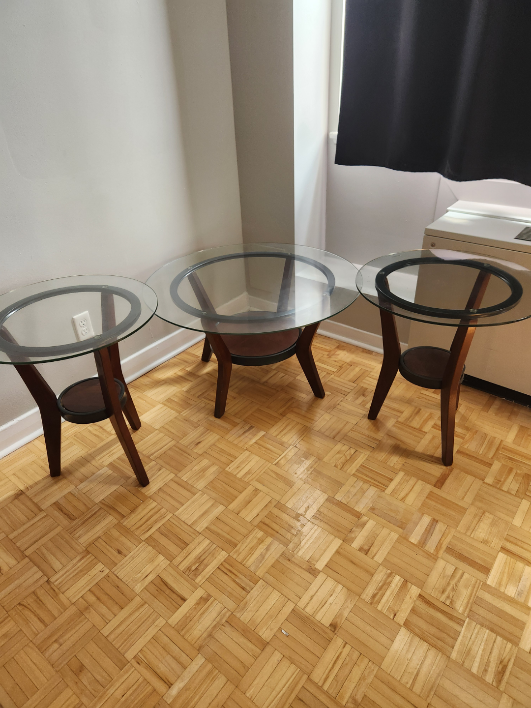 Three-Piece Glass Top Coffee Table Set