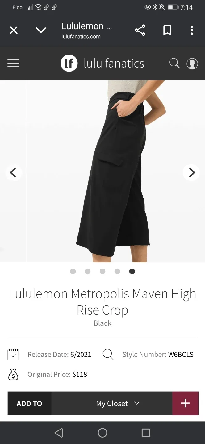 Lululemon Metropolis Maven High Rise Crop Solid Black S8 image indicator(3)