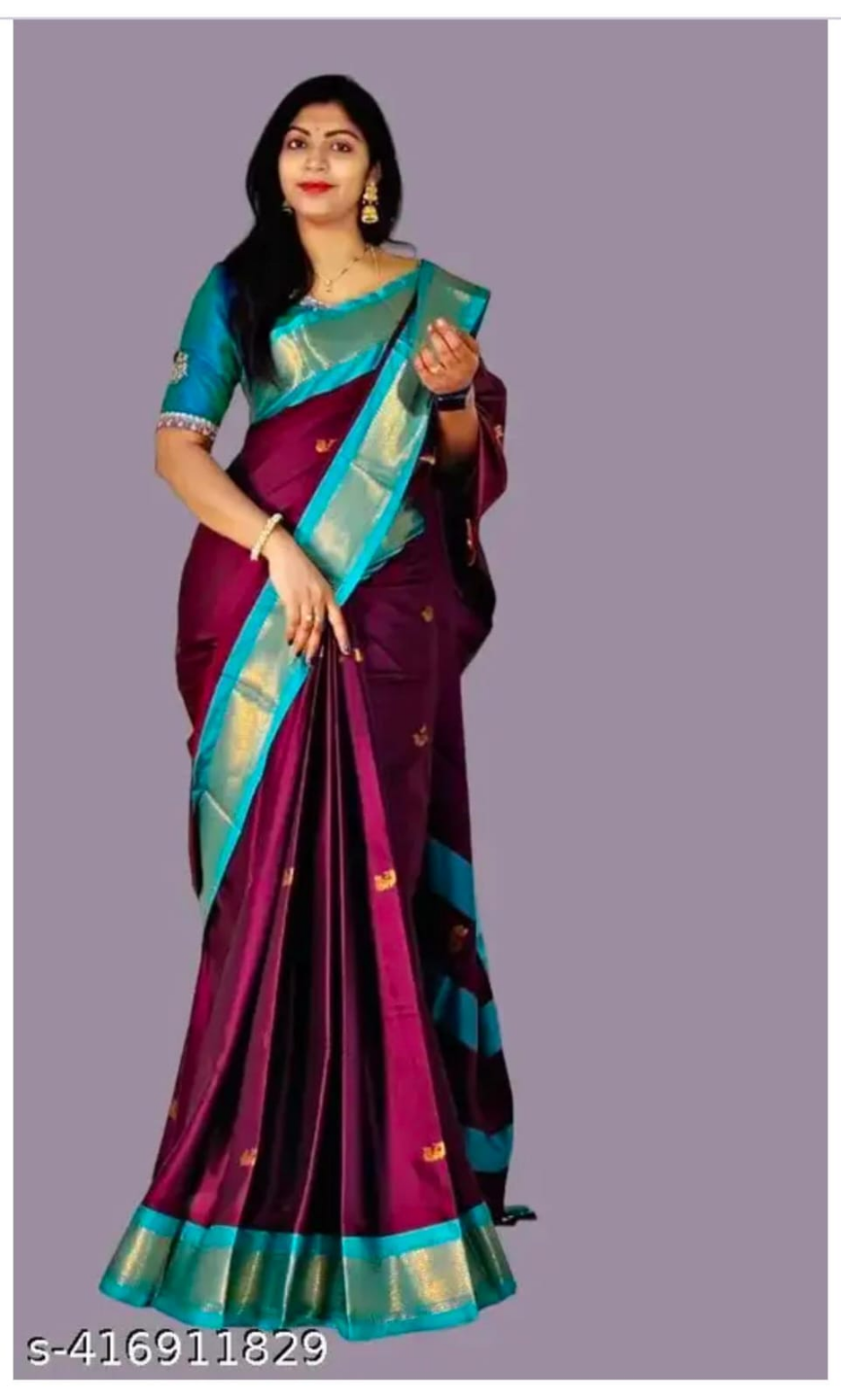 Purple and Teal South Indian Silk Saree