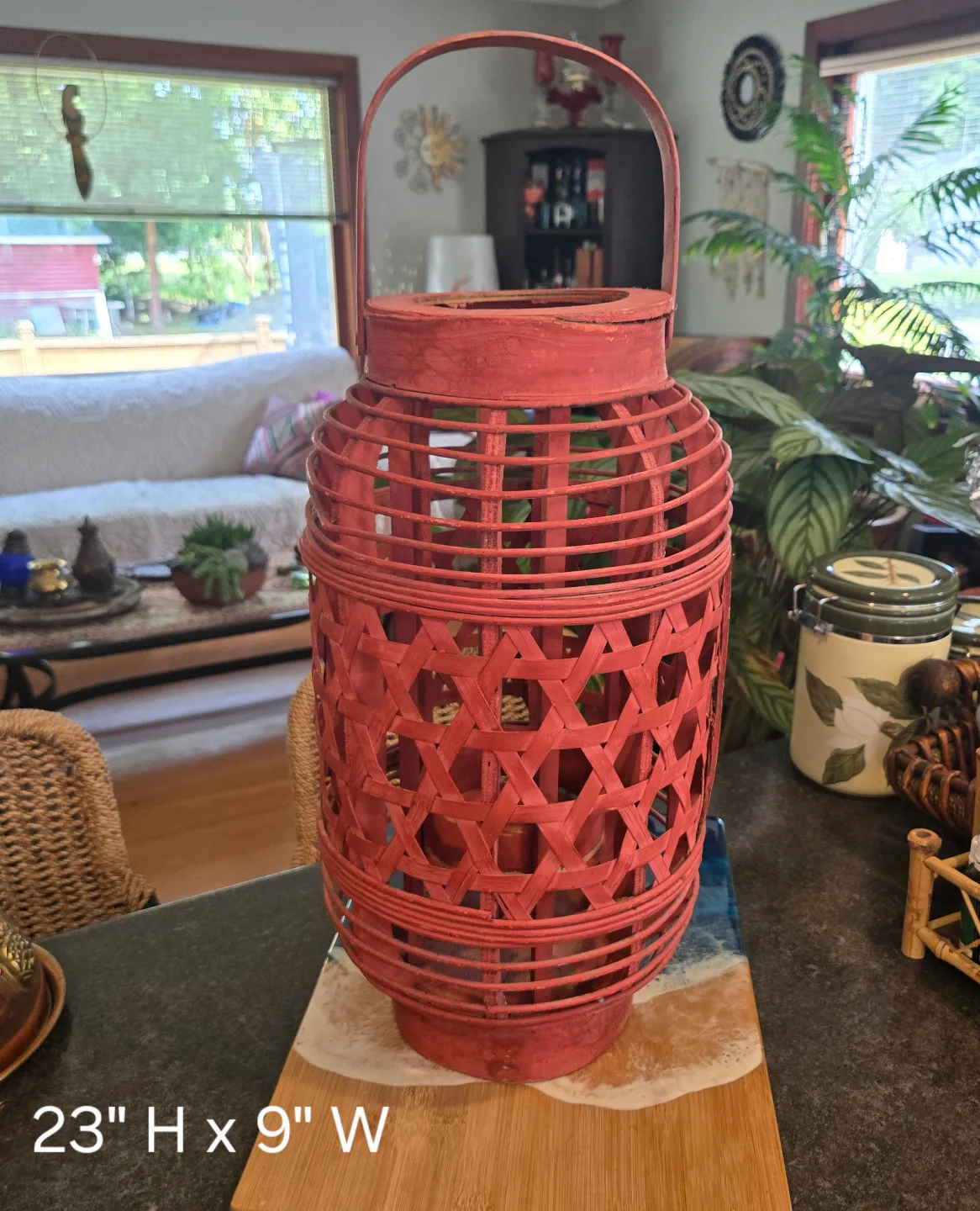 Red Bamboo Lantern - 23"H x 9"W thumbnail