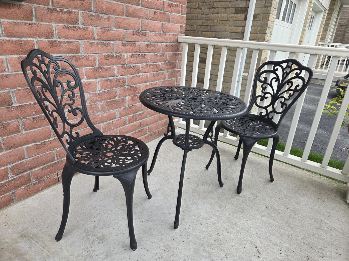 Black Cast Iron Bistro Set - Table and Two Chairs