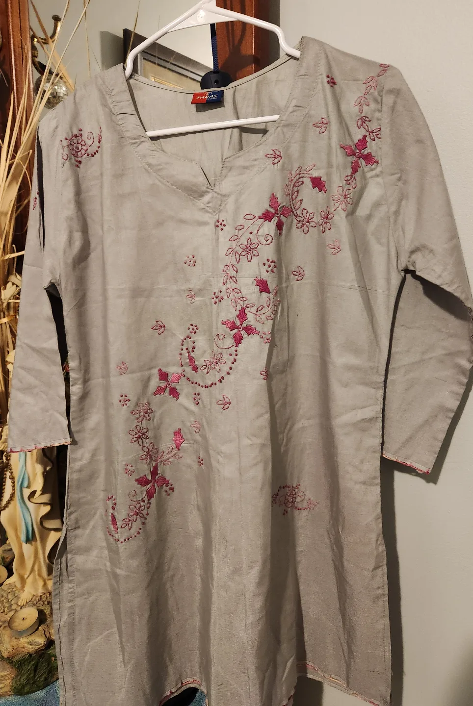 Grey embroidered tunic top thumbnail