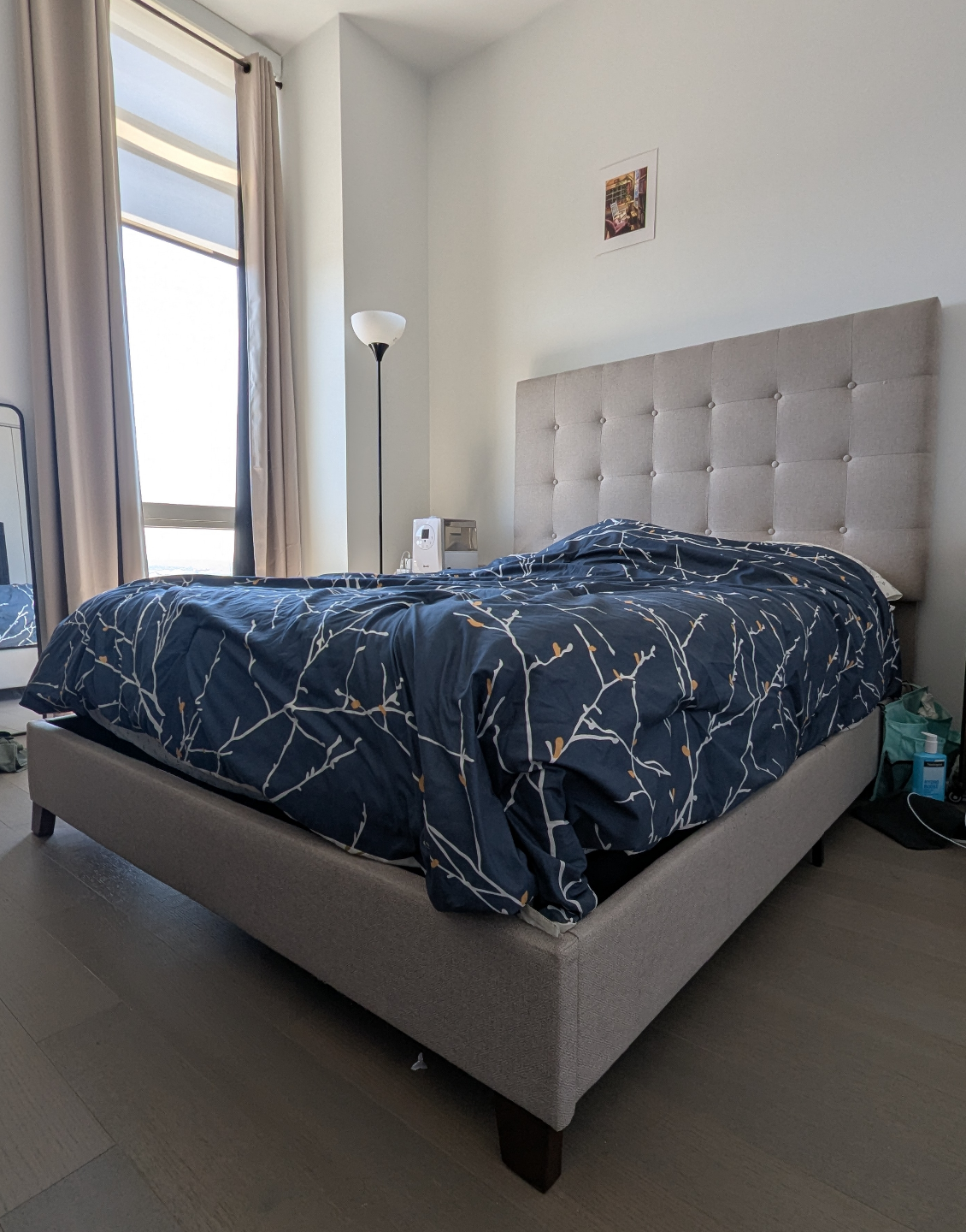 Queen Upholstered Bed Frame with Headboard, Box Spring