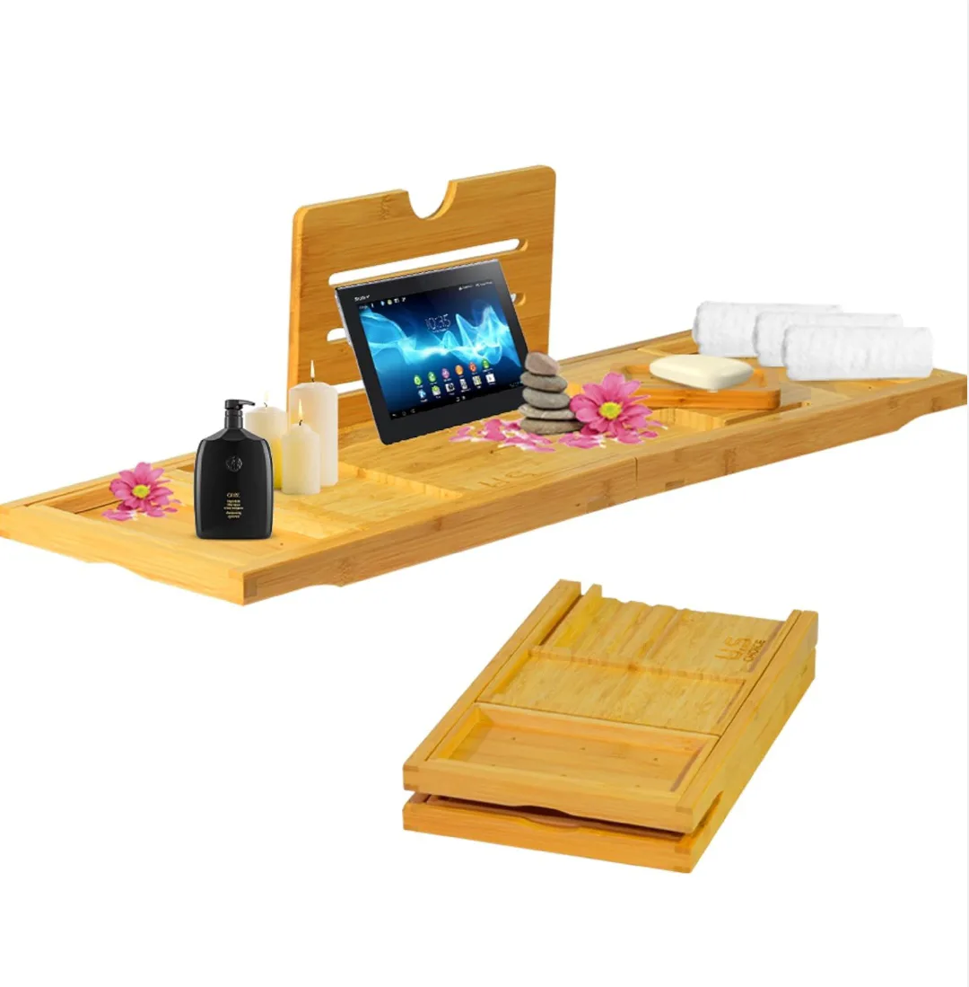 Extendable Bamboo Bathtub Caddy Tray image indicator(3)