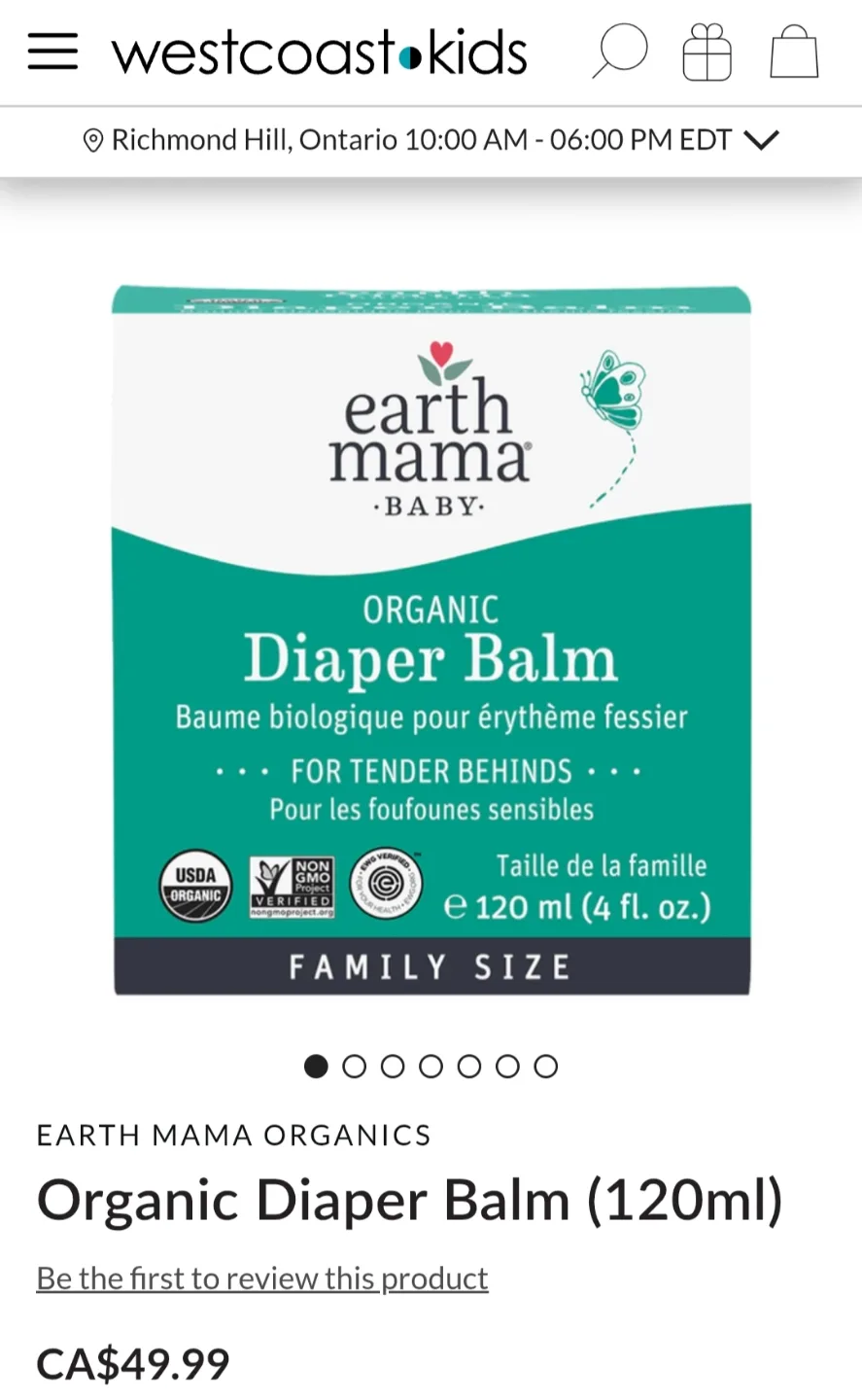 New Sealed Organic Diaper Balm by Earth Mama thumbnail