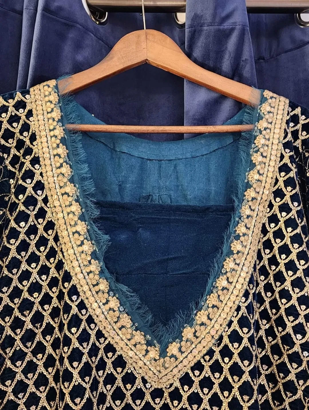 Cross Stitch Velvet Shalwar Kameez Gold image indicator(3)