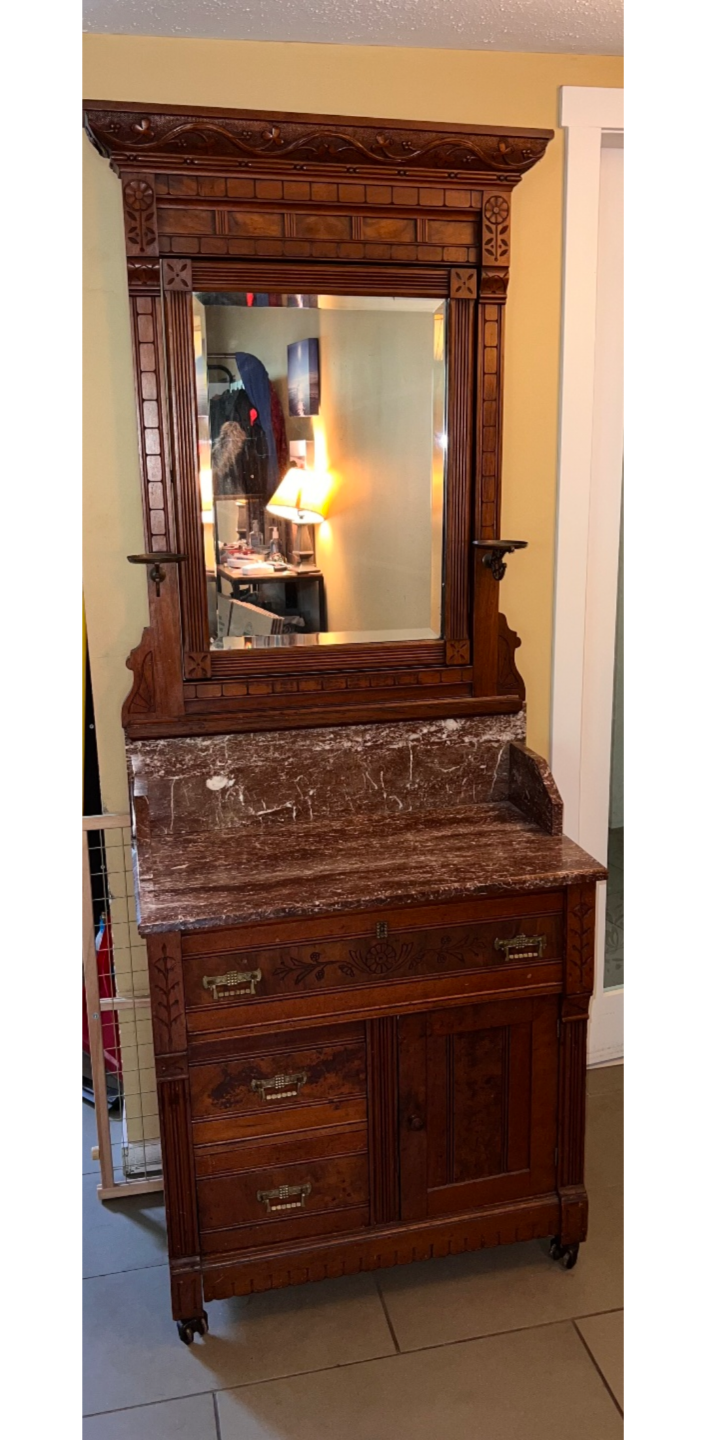 Granny Core! Antique Vanity with Marble Top and Mirror