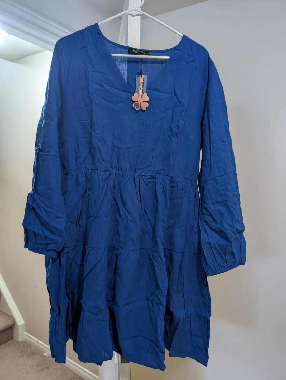 Fancyinn Women's Blue Tiered Long Sleeve Mini Dress Size XL thumbnail