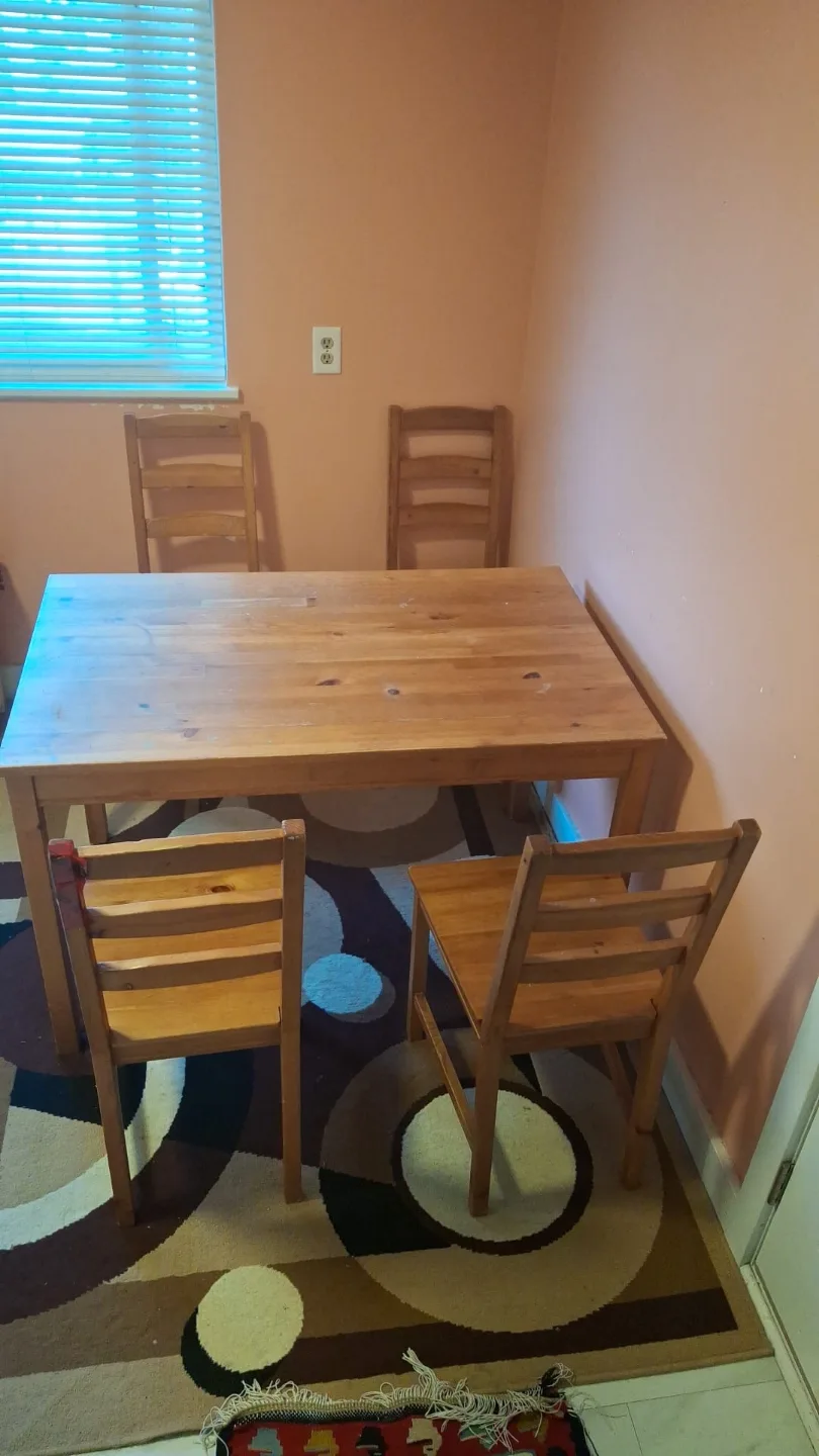 IKEA Wooden Dining Table and Four Chairs Set thumbnail