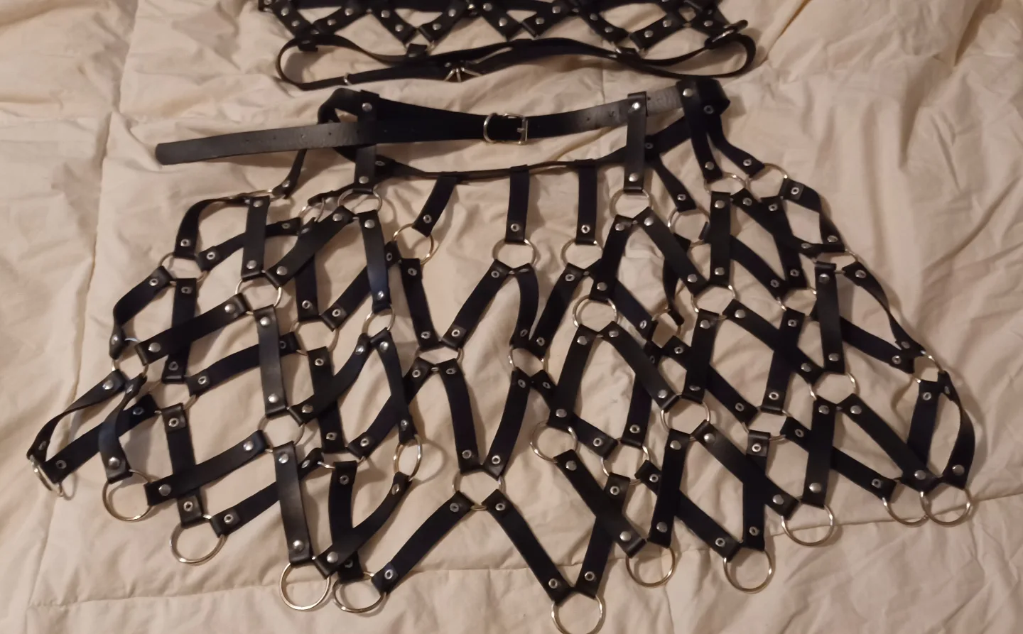 Pink and Black Leather Harness Skirt and Top Set image indicator(7)