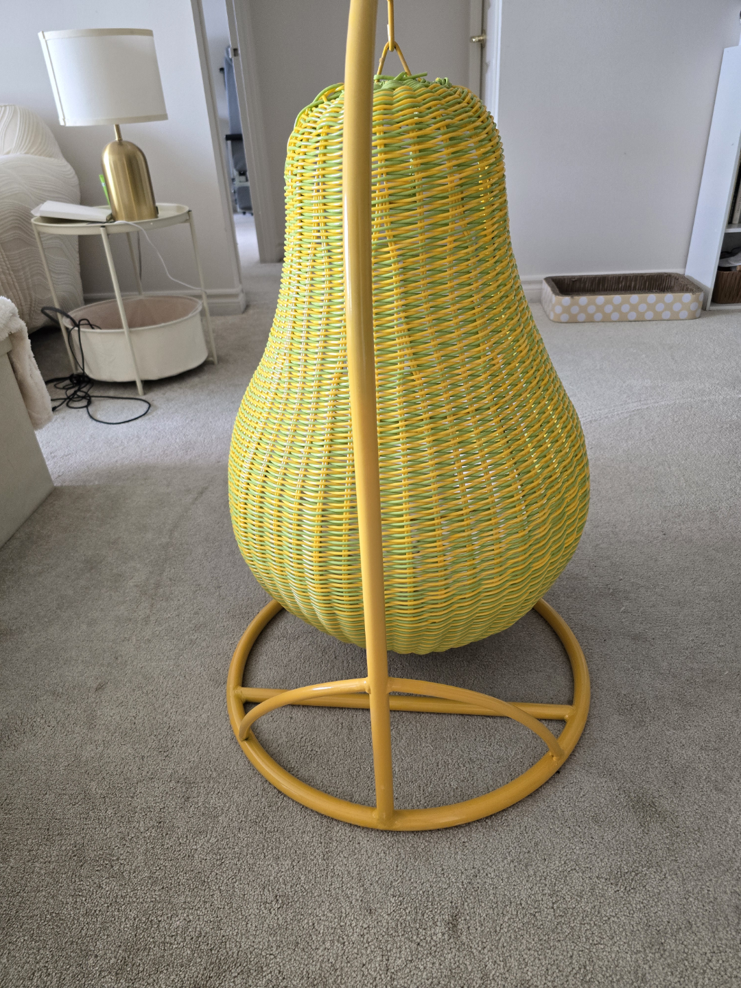 Yellow Wicker Pear-Shaped Cat Egg Chair - With Cushion - photo 2