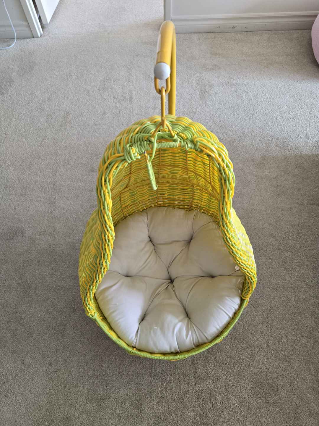 Yellow Wicker Pear-Shaped Cat Egg Chair - With Cushion - photo 3