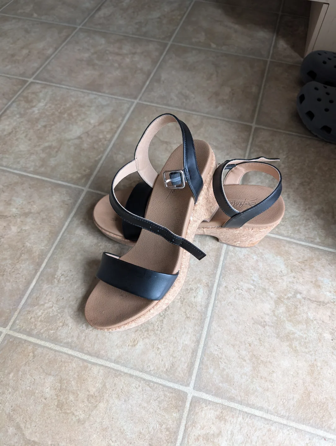 Black Strapped Wedge Sandals image indicator(2)