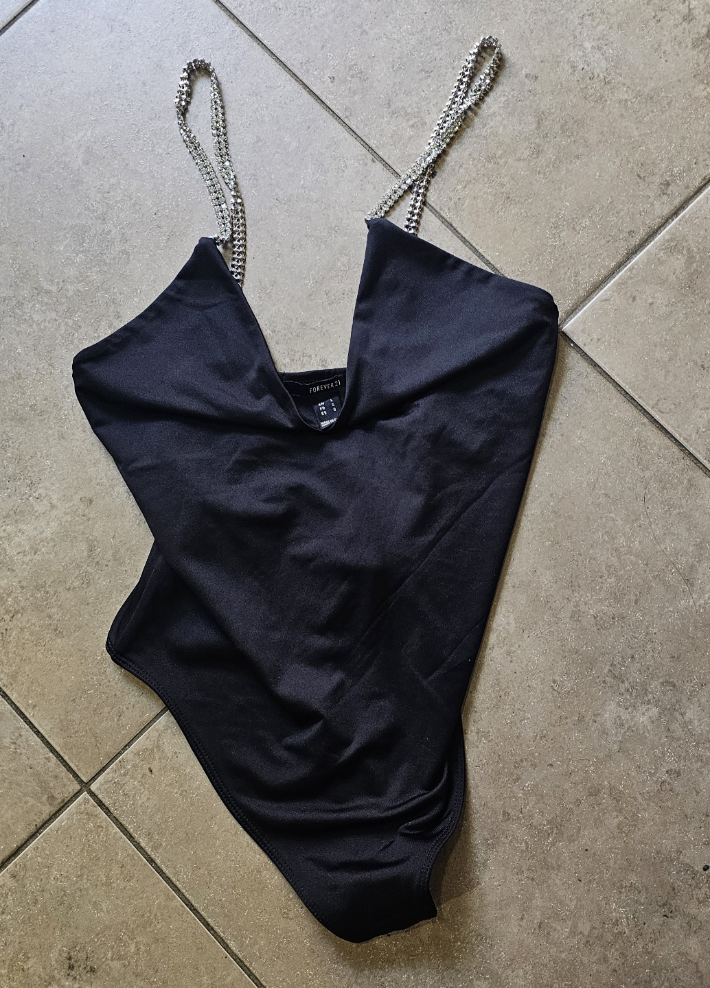 Forever 21 Black Bodysuit with Rhinestone Straps