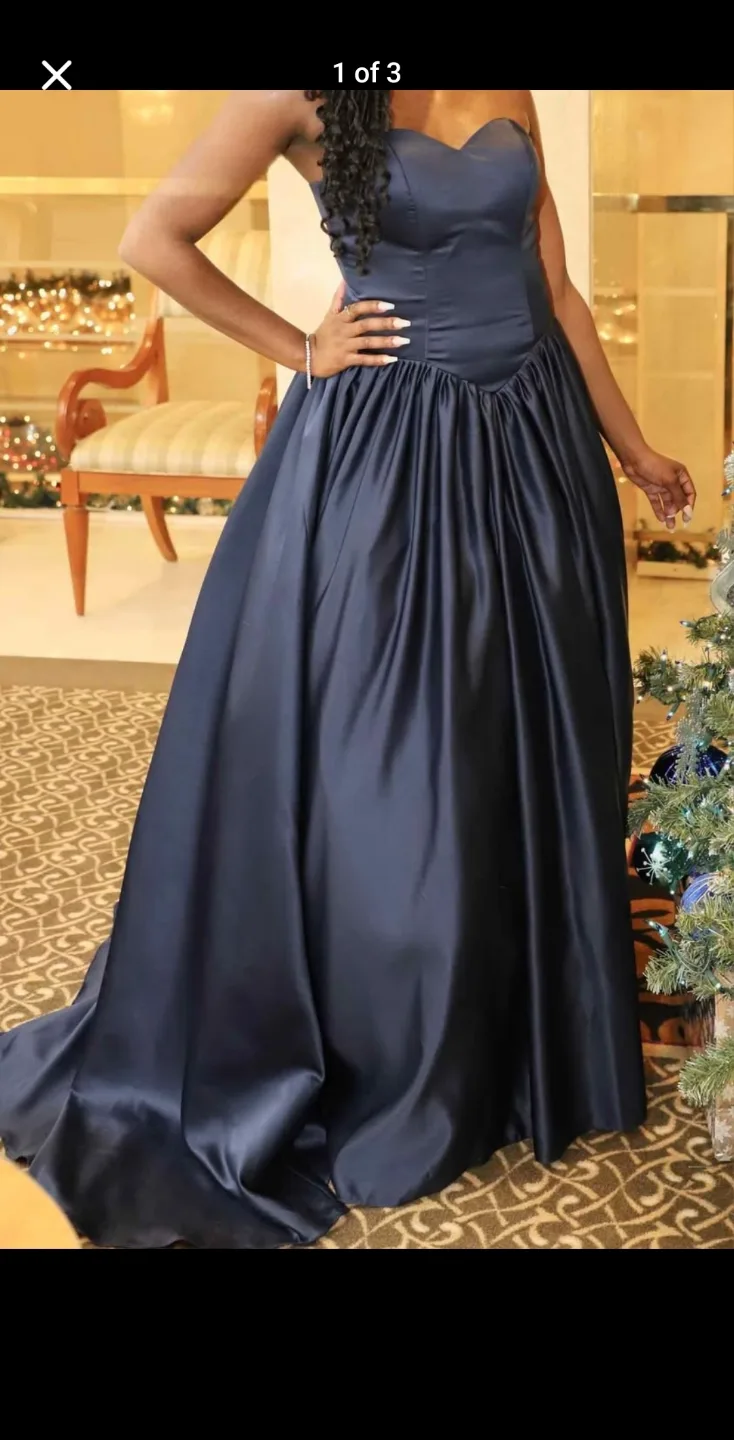 Navy Blue Satin Ball Gown thumbnail