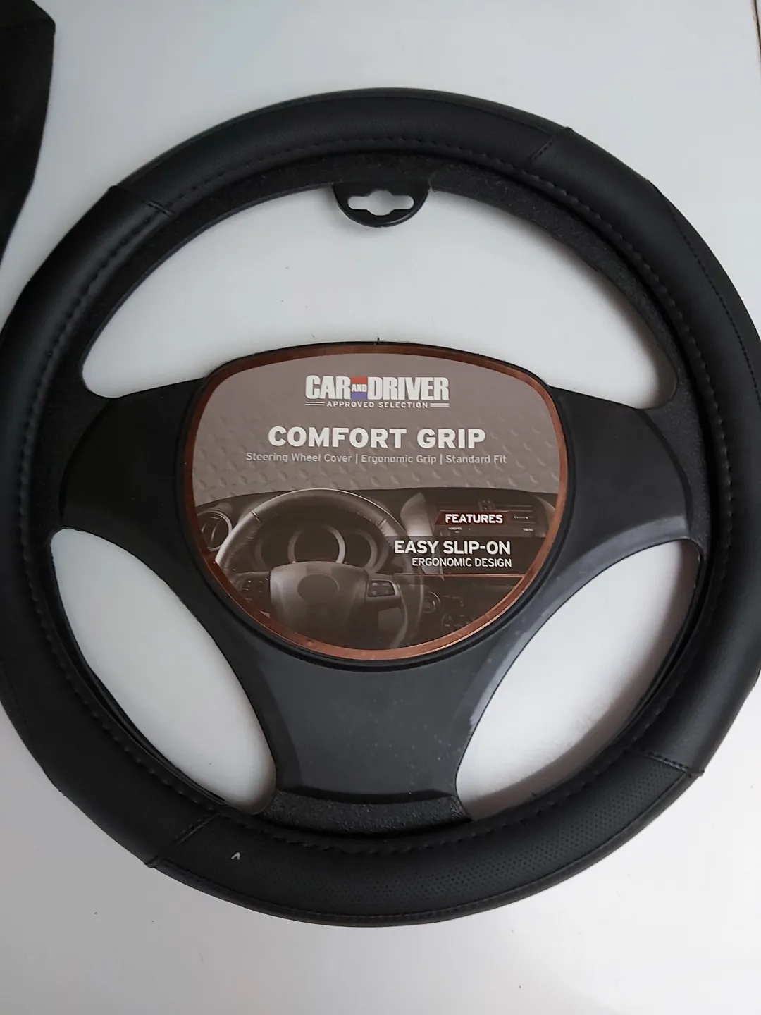 NEW- Steering Wheel Cover. Black. Faux Leather. Standard Fit. thumbnail