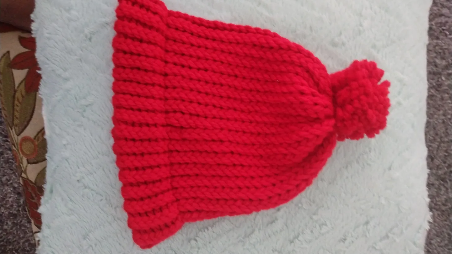Handmade Red Knit Beanie with Pom Pom🏒
