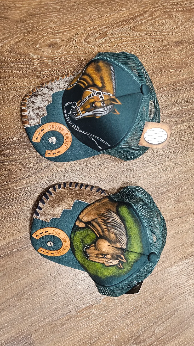 Two dark teal horse trucker hats thumbnail