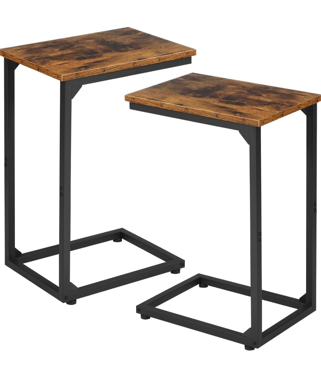 Pair of Rustic Brown C-Shaped Couch Tables