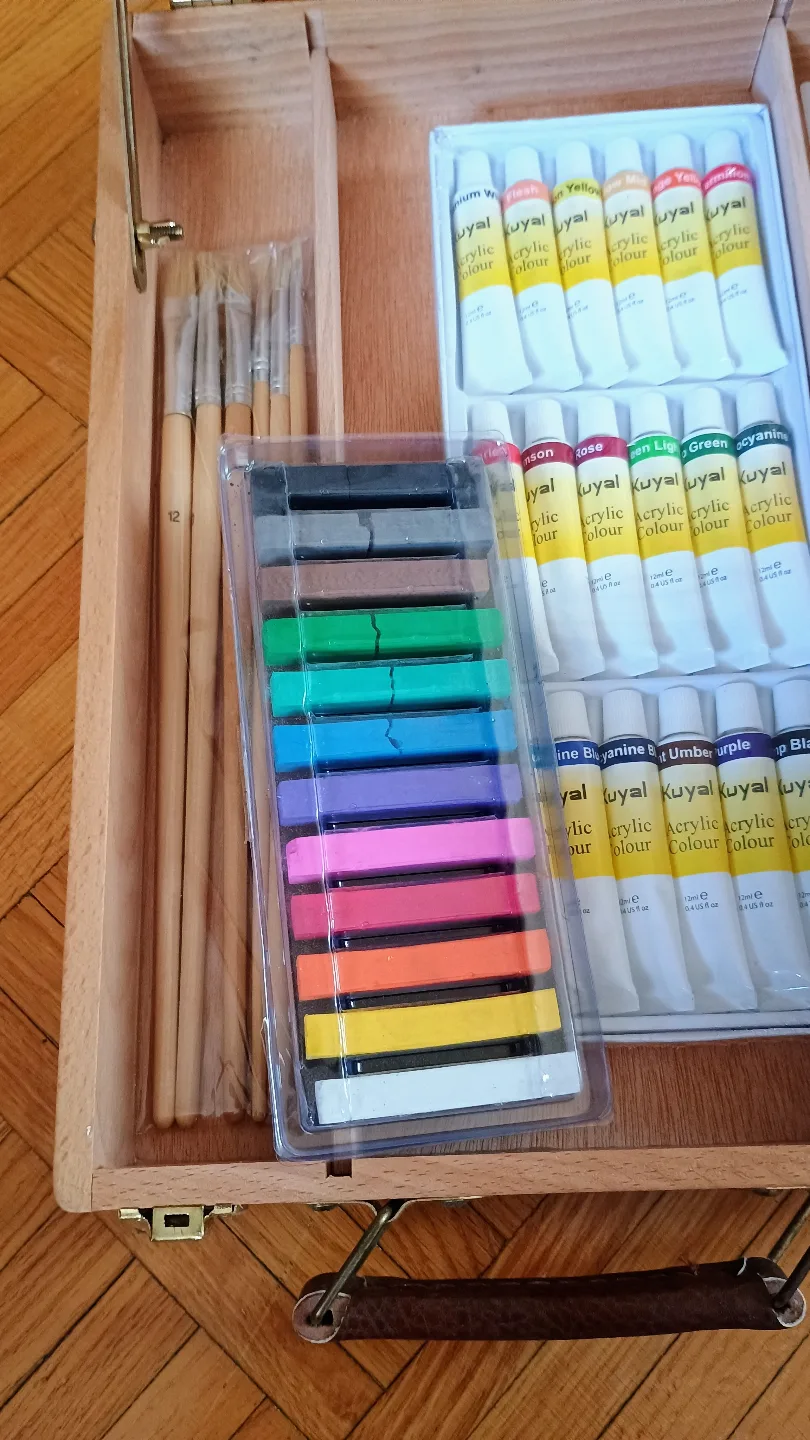 Portable Wooden Artist's Easel and Case with Paint and Supplies image indicator(5)