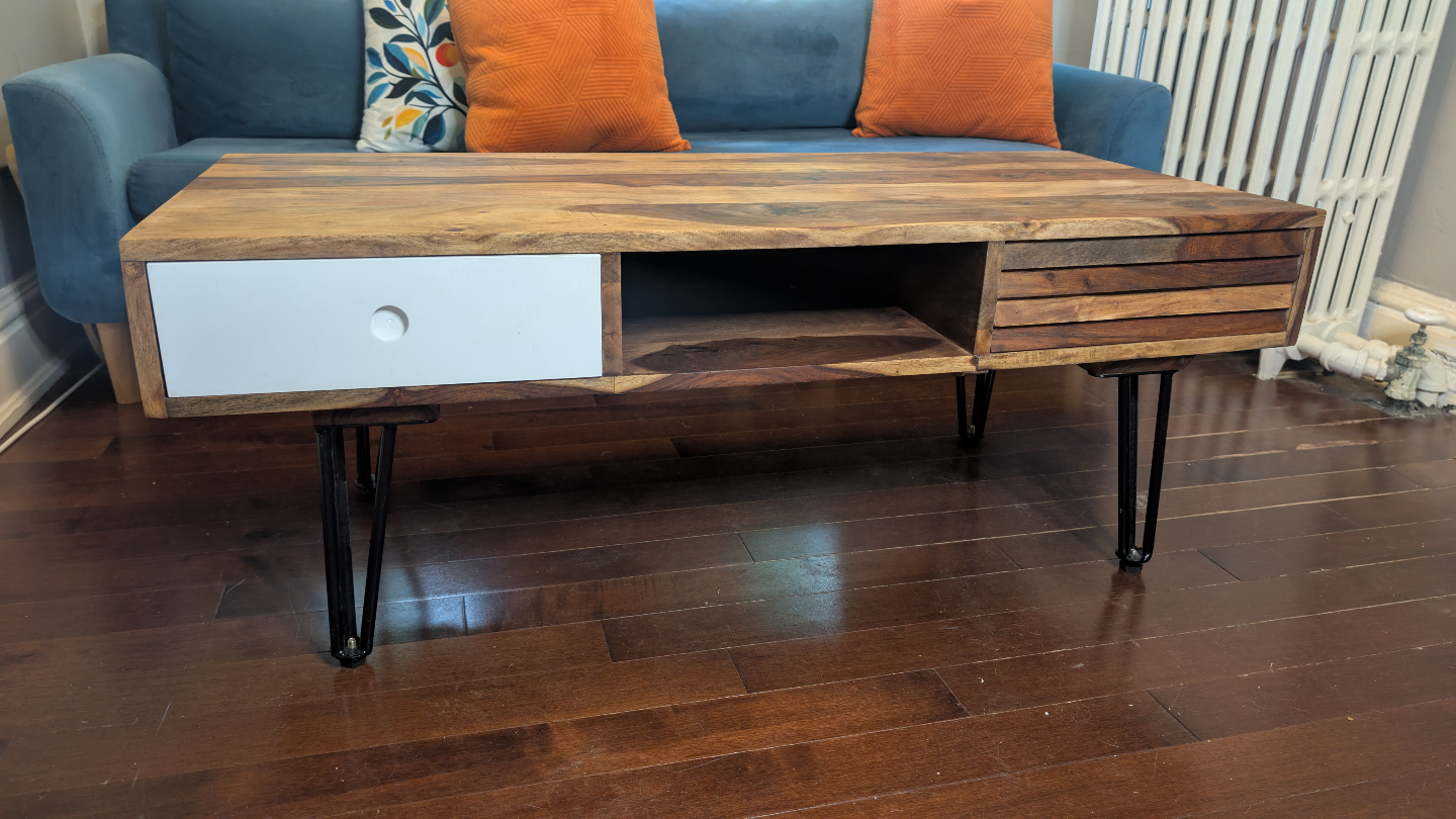 Mid-Century Modern Mango Wood Coffee Table with Storage