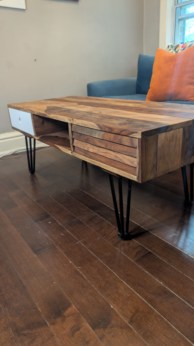 Mid-Century Modern Mango Wood Coffee Table with Storage - photo 2