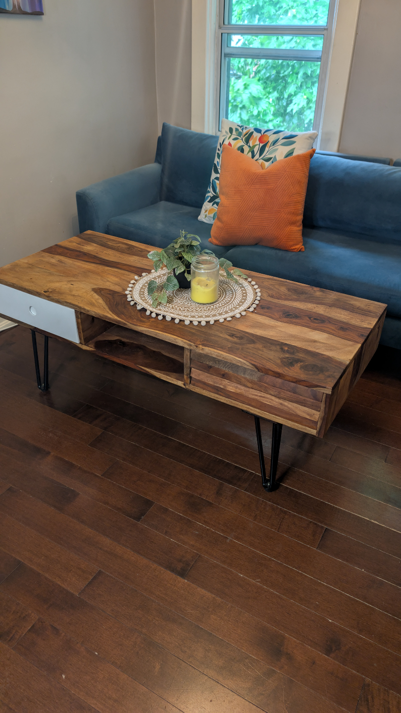 Mid-Century Modern Mango Wood Coffee Table with Storage - photo 4